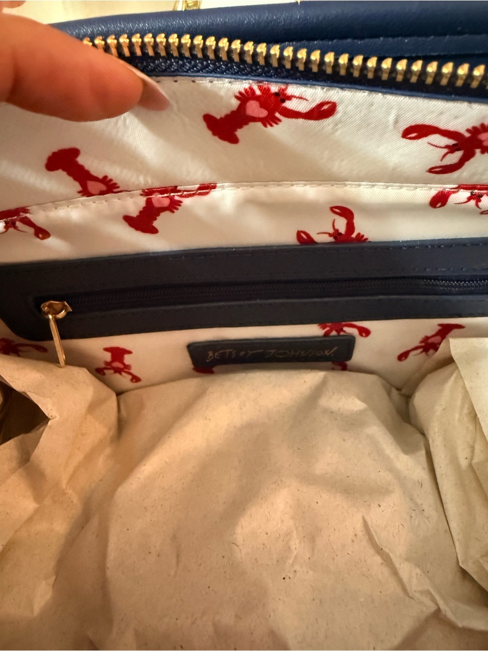 Betsy Johnson Quilted Cream & Navy Tote with Red Lobster Charm - Picture 6 of 9